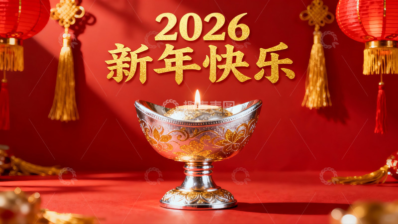 高清大图下载【趣麦麦图】新年快乐银元宝烛台装饰
