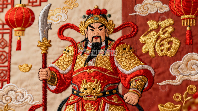 高清大图下载【趣麦麦图】精美刺绣门神图展现传统文化