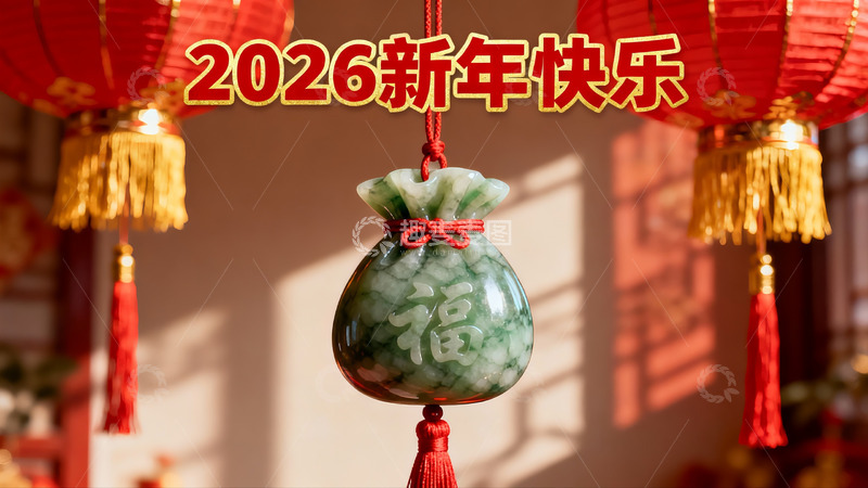 高清大图下载【趣麦麦图】新年装饰玉袋红灯笼