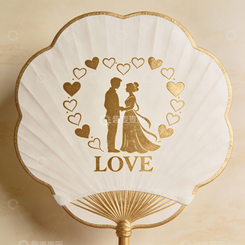 高清大图下载【趣麦麦图】金色情侣剪影婚礼扇