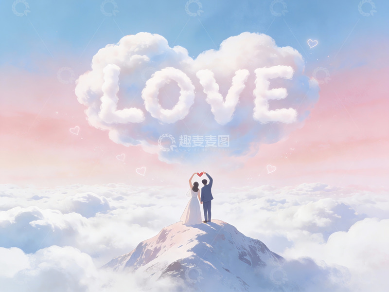 高清大图下载【趣麦麦图】云上情侣心形手势