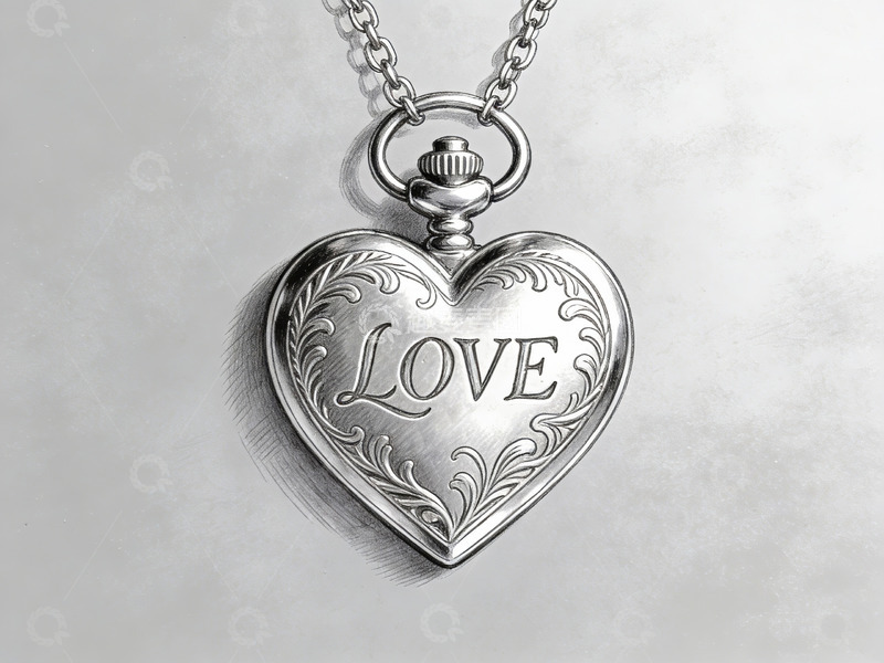 高清大图下载【趣麦麦图】心形怀表刻有爱字