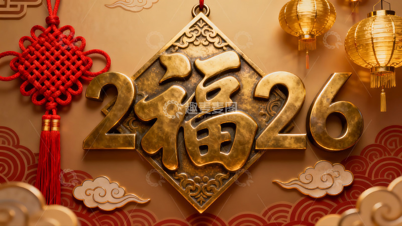 高清大图下载【趣麦麦图】金色福字灯笼装饰画面