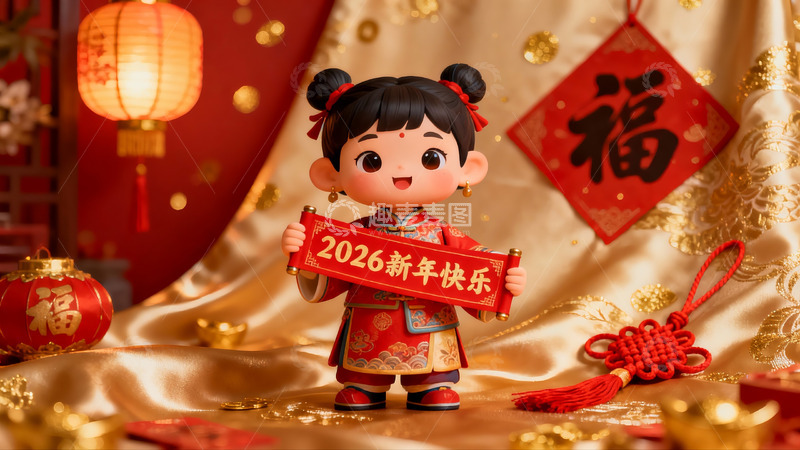 高清大图下载【趣麦麦图】新年快乐吉祥娃娃装饰图
