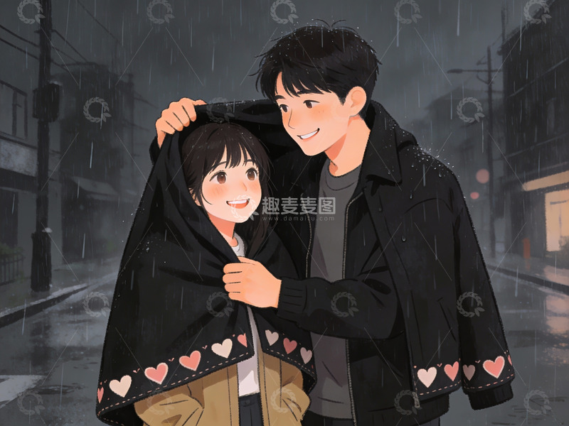 高清大图下载【趣麦麦图】雨中相拥的年轻情侣
