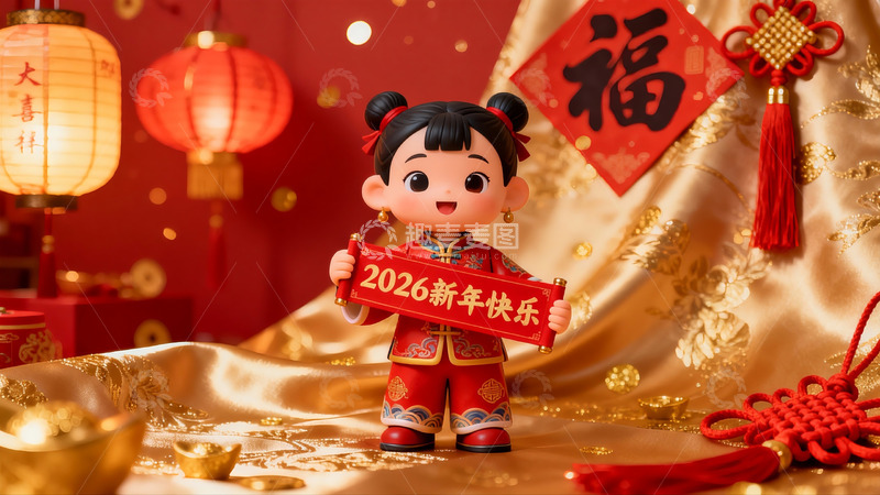 高清大图下载【趣麦麦图】新年吉祥娃娃手持祝福卷轴