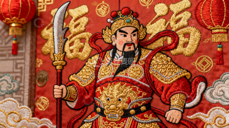 高清大图下载【趣麦麦图】精美刺绣门神图展现传统文化