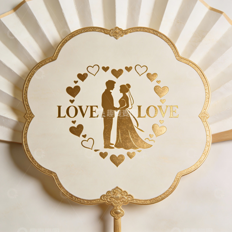 高清大图下载【趣麦麦图】金色婚礼扇面剪影图案