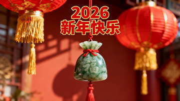 新年红灯笼与玉福袋装饰