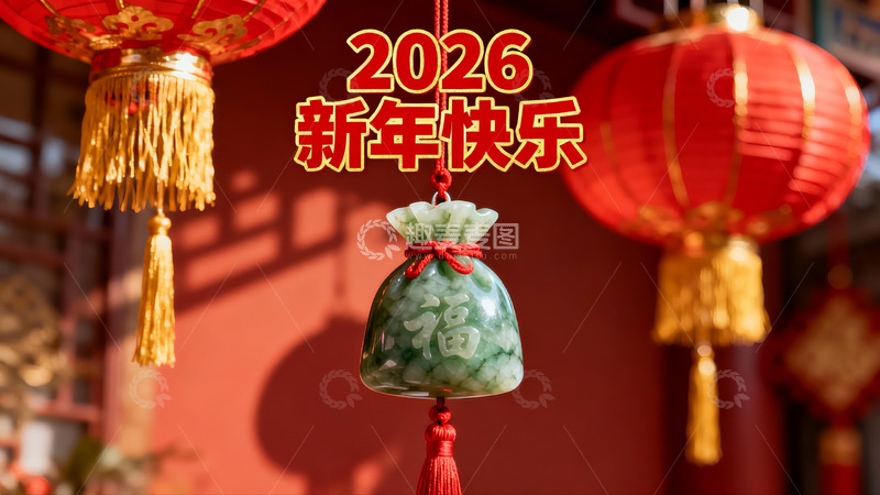 高清大图下载【趣麦麦图】新年红灯笼与玉福袋装饰