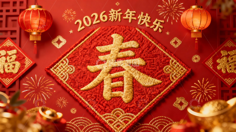 高清大图下载【趣麦麦图】新年红色装饰春字挂饰