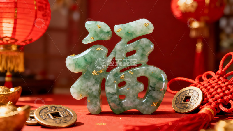 高清大图下载【趣麦麦图】翡翠福字摆件配传统装饰