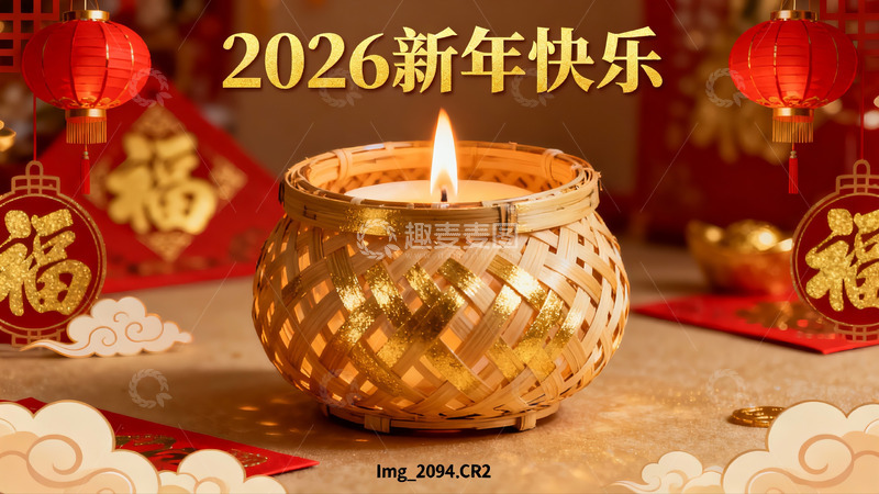 高清大图下载【趣麦麦图】新年灯笼烛光编织篮