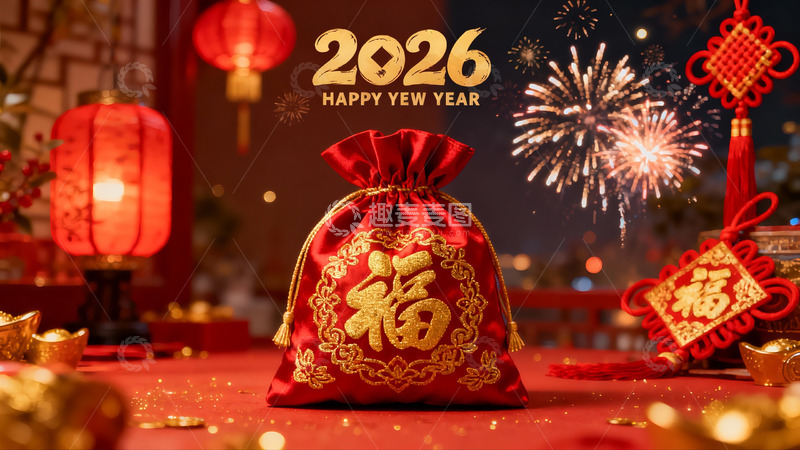 高清大图下载【趣麦麦图】春节红包烟花灯笼装饰