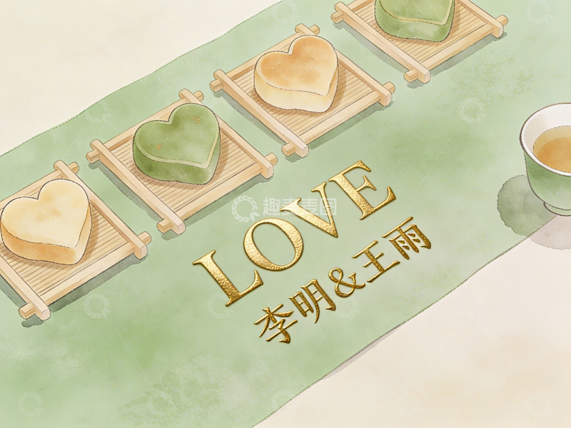 高清大图下载【趣麦麦图】心形点心与茶杯的温馨画面