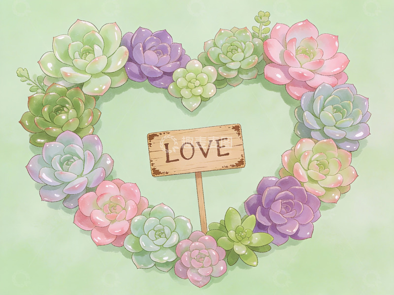 高清大图下载【趣麦麦图】多肉植物心形花环