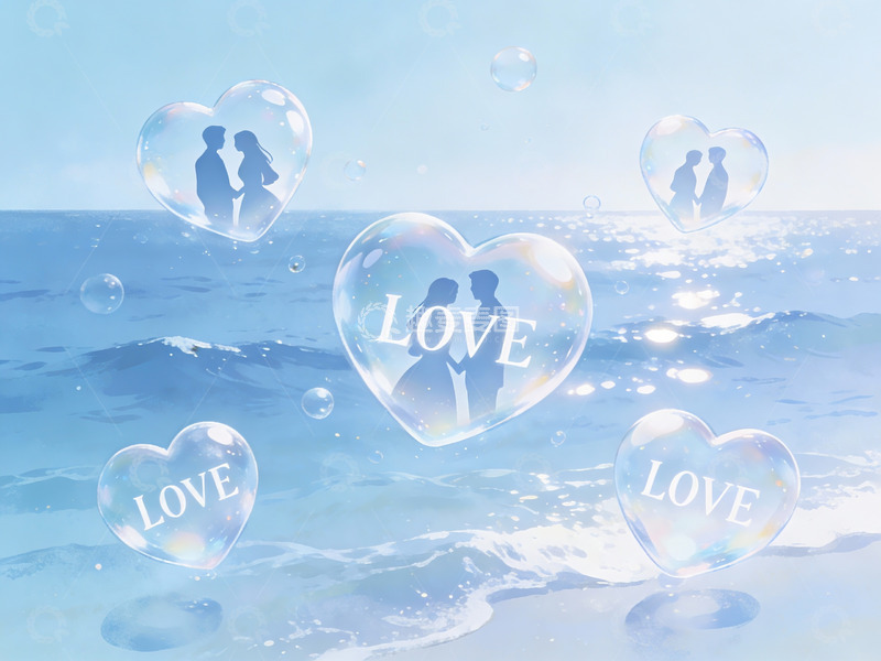 高清大图下载【趣麦麦图】心形泡泡中的情侣剪影