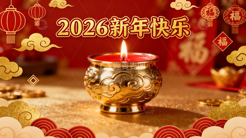 高清大图下载【趣麦麦图】新年快乐金色烛台装饰图