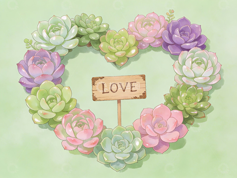 高清大图下载【趣麦麦图】多肉植物心形花环