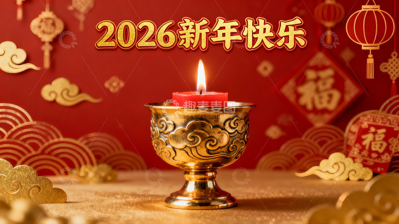 高清大图下载【趣麦麦图】新年红色背景烛光装饰