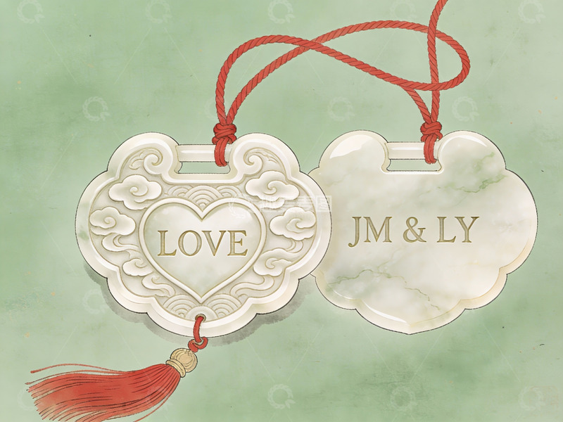 高清大图下载【趣麦麦图】双玉牌挂饰，刻有爱与姓名