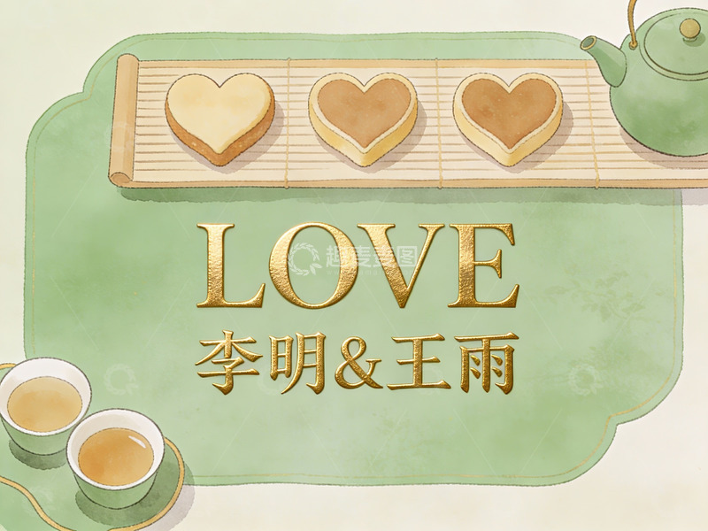 高清大图下载【趣麦麦图】爱心茶点与情侣名字