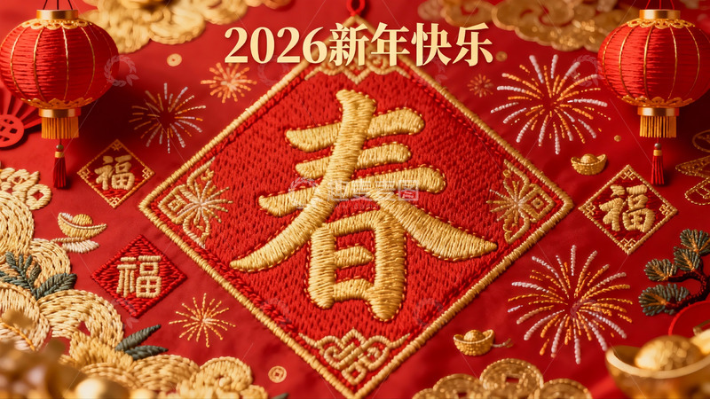 高清大图下载【趣麦麦图】新年红色刺绣挂饰