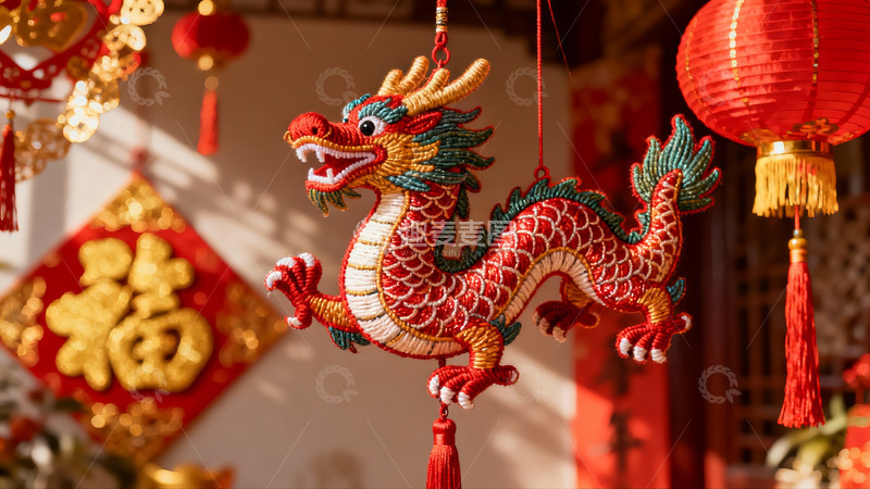 高清大图下载【趣麦麦图】春节龙形挂饰与红灯笼