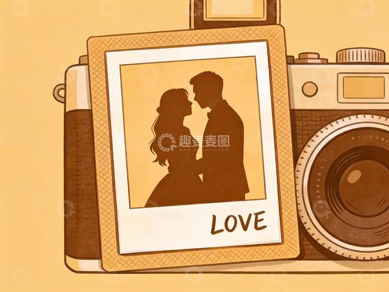 高清大图下载【趣麦麦图】情侣剪影与复古相机