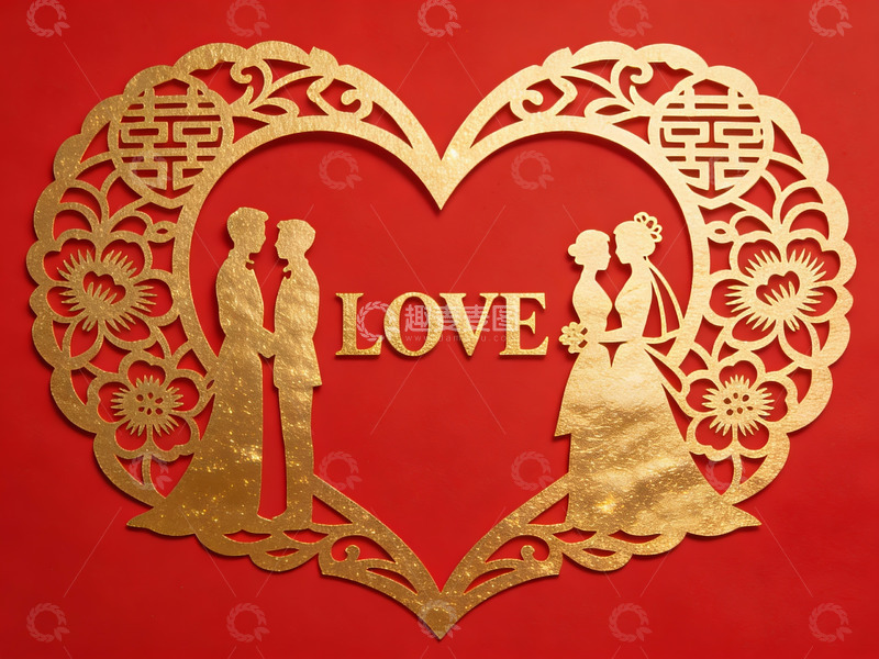 高清大图下载【趣麦麦图】金色心形剪纸婚礼装饰