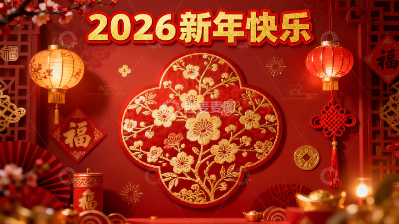 高清大图下载【趣麦麦图】2026新年红色装饰场景
