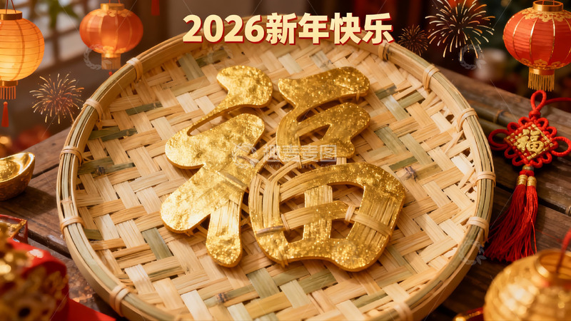 高清大图下载【趣麦麦图】新年福字竹篮装饰