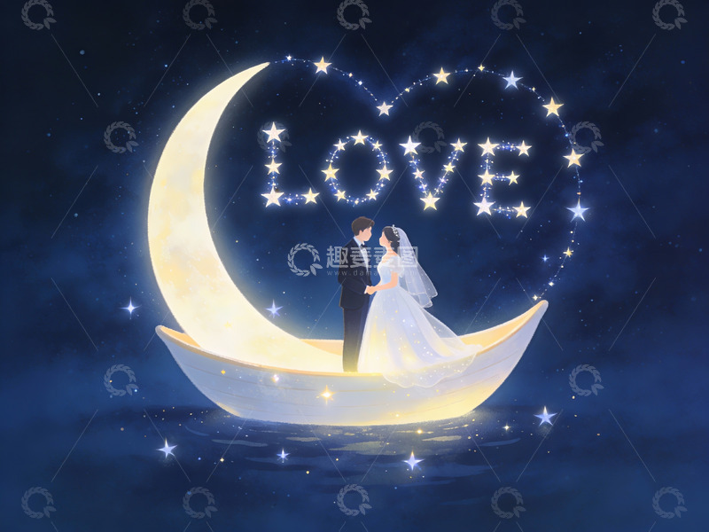 高清大图下载【趣麦麦图】新人月下相拥浪漫场景