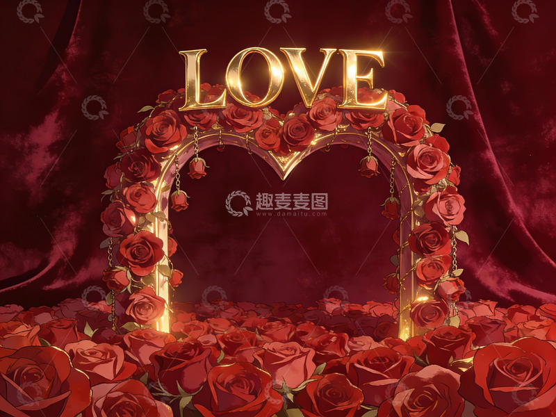 高清大图下载【趣麦麦图】玫瑰花拱门与金色爱字
