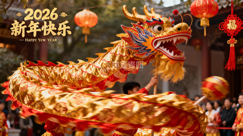 高清大图下载【趣麦麦图】金龙舞动迎新年