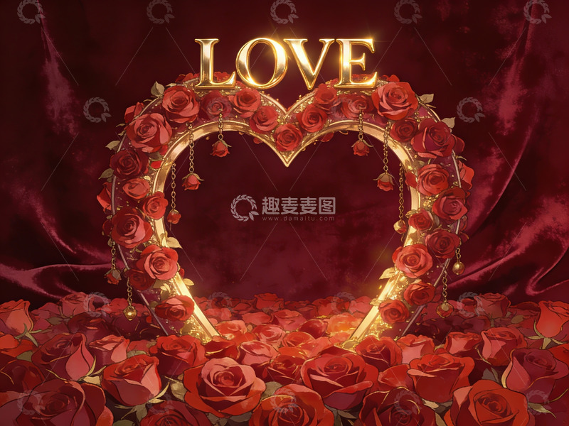 高清大图下载【趣麦麦图】玫瑰心形拱门与爱字装饰