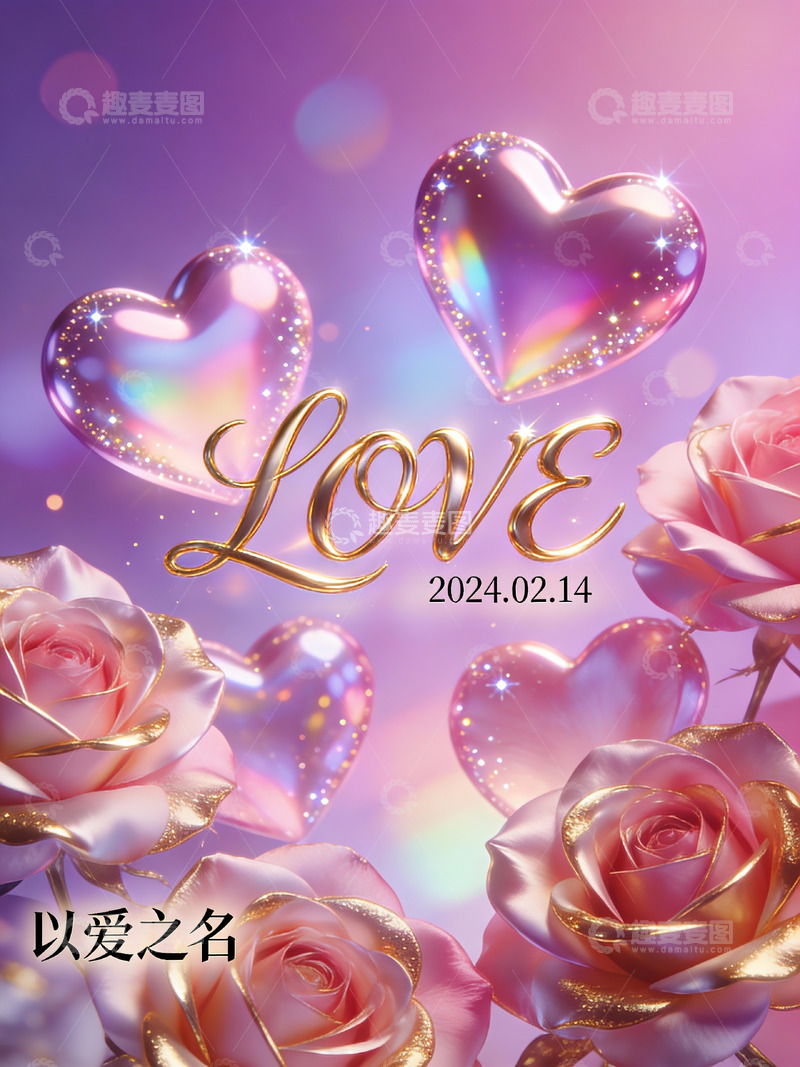 高清大图下载【趣麦麦图】情人节浪漫心形玫瑰海报