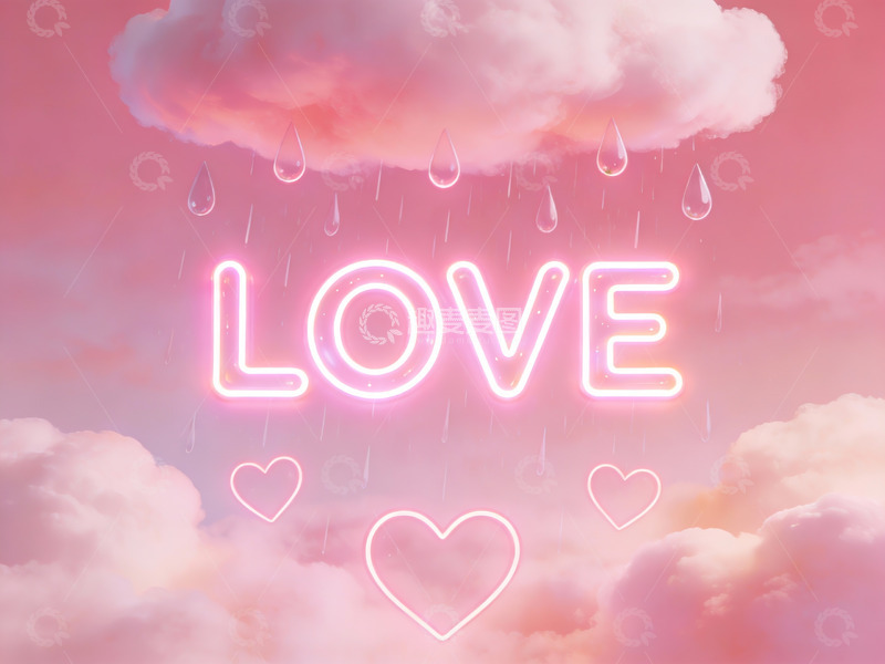 高清大图下载【趣麦麦图】霓虹爱字与云雨心形