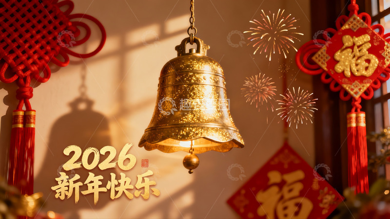 高清大图下载【趣麦麦图】新年装饰金钟烟花迎春