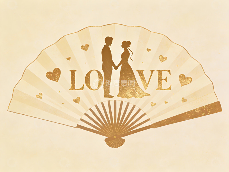 高清大图下载【趣麦麦图】扇形背景下的情侣剪影