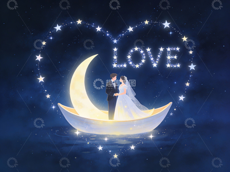 高清大图下载【趣麦麦图】月下情侣共度浪漫时刻