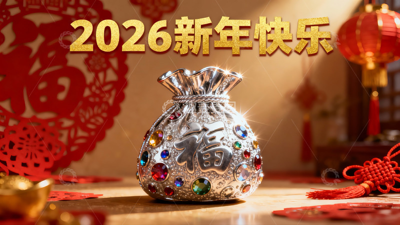 高清大图下载【趣麦麦图】新年装饰银袋寓意吉祥