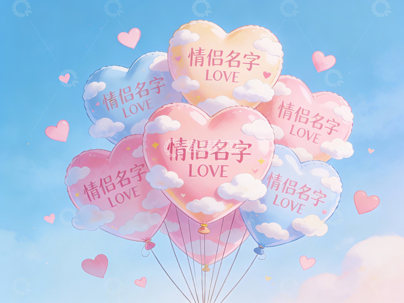高清大图下载【趣麦麦图】心形气球飘浮蓝天