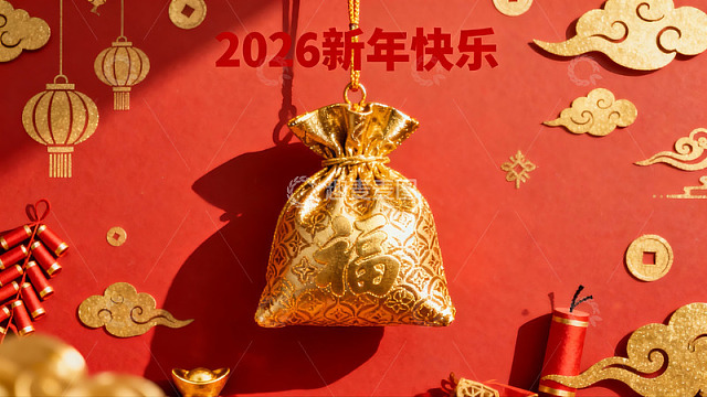 新年红色背景金色红包挂饰