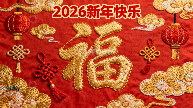 高清大图下载【趣麦麦图】新年刺绣福字图案喜庆祥和