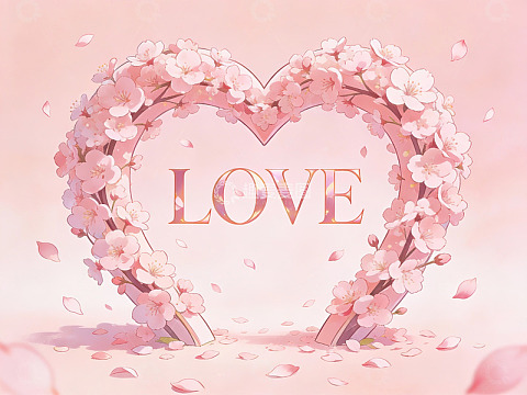樱花心形花环与爱字