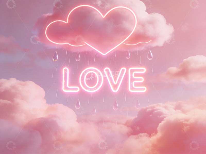 高清大图下载【趣麦麦图】霓虹爱心云朵下雨爱字