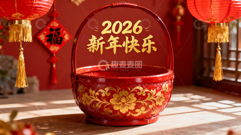 高清大图下载【趣麦麦图】红色新年篮子装饰场景