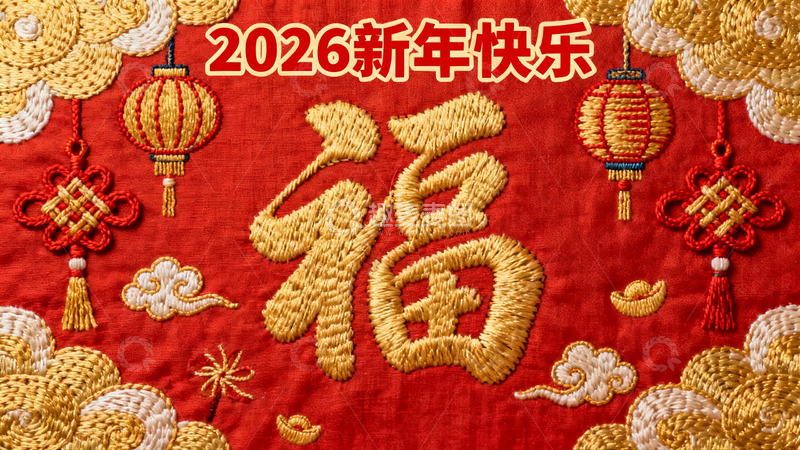 高清大图下载【趣麦麦图】红色刺绣新年福字图案
