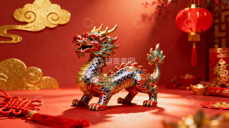 高清大图下载【趣麦麦图】春节龙形摆件红色喜庆装饰